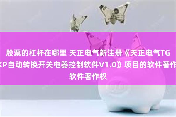 股票的杠杆在哪里 天正电气新注册《天正电气TGQKP自动转换开关电器控制软件V1.0》项目的软件著作权